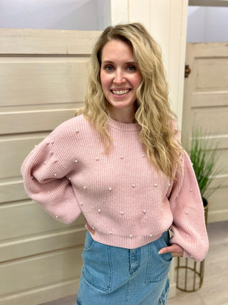 Cropped Pink Pearl Sweater