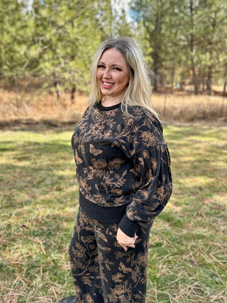 Curvy Ash Black Floral Sweatshirt