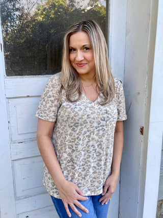 Oatmeal/Grey Leopard Print Top