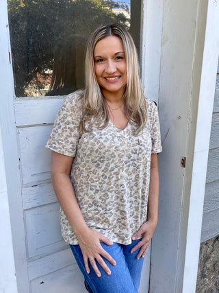 Oatmeal/Grey Leopard Print Top