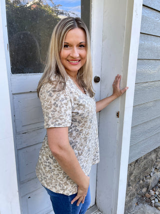 Oatmeal/Grey Leopard Print Top