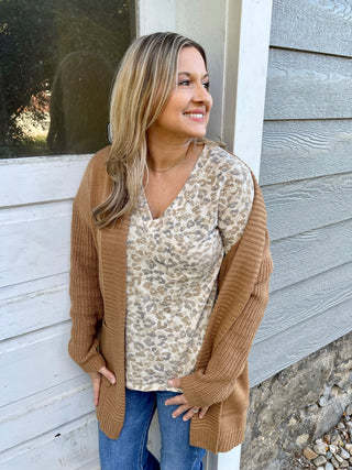 Oatmeal/Grey Leopard Print Top